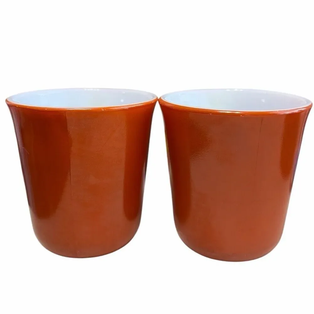 Vintage Corning Burnt Orange Milk Glass Coffee Mugs Set of 2 | Retro 1970s Brown